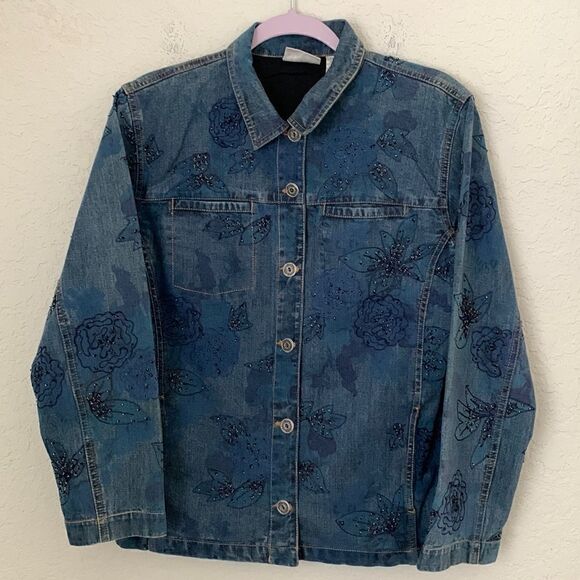 Chico’s Design Embellished Denim Jacket Size 1 (M) - Picture 1 of 11